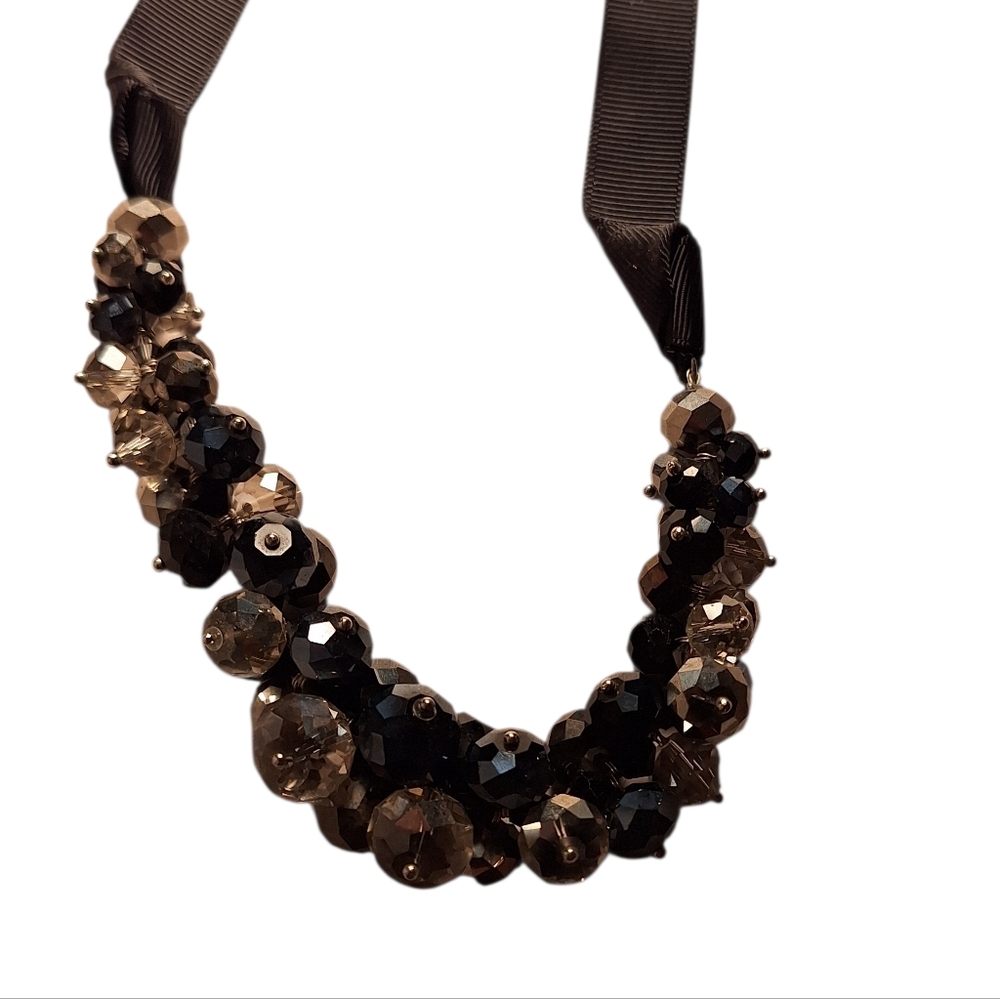 Ali Khan New York Signed Chunky Necklace Black Blue Clear Acrylic Modern